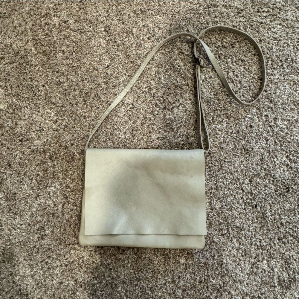 Cream Italian Leather Envelope Flap Crossbody Purse.